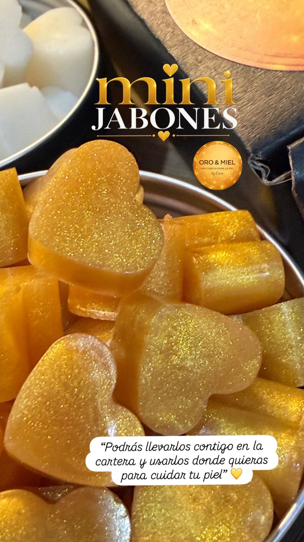 Golden Mini Soaps – 1 Tin
Scent: Creamy Piña Colada, Oatmeal & Honey